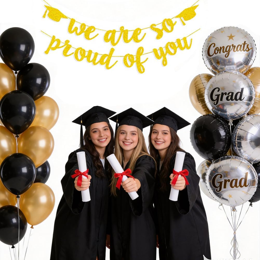 2026 Graduation Banners Party Decorations Gold Glitter Graduations Banners