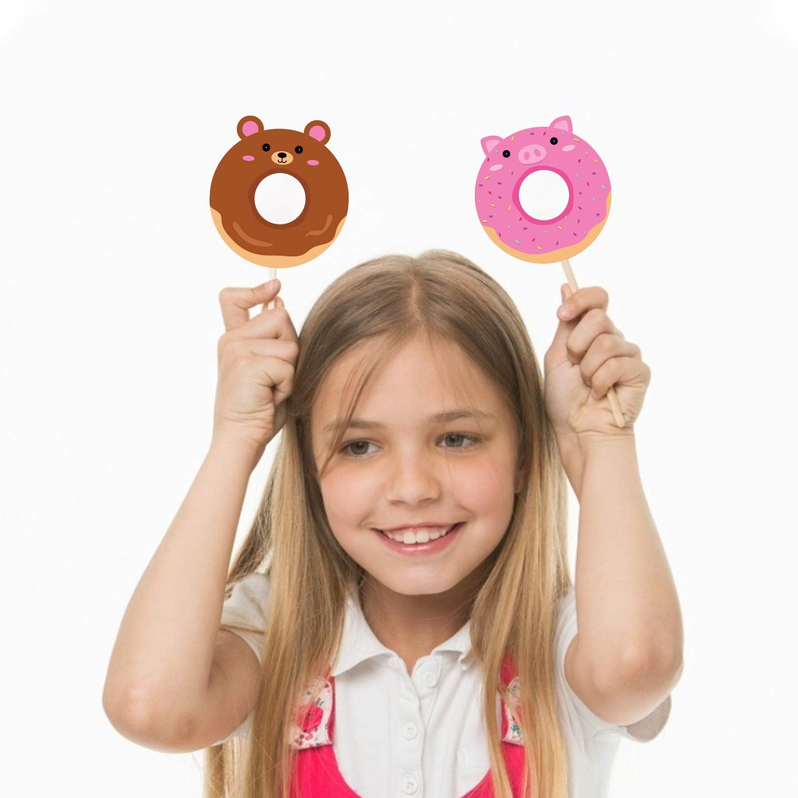 25Pcs Donut Photo Booth Props, DIY Donut Birthday Party Selfie Props, Funny Photo Prop Pack for Girls Birthday Party Wedding Decorations