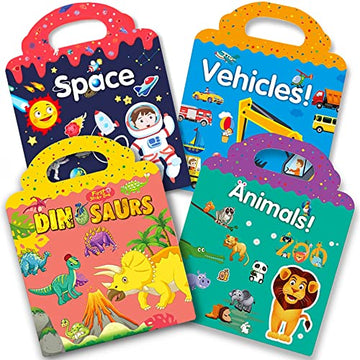 RUSON Reusable Sticker Book for Kids, 4 Sets Educational Learning Toys Travel Stickers Activity Books for Toddler Girls Boys Age 3+ Birthday Gifts