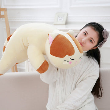 Cute Cat Plush Doll Pillow Big Face Cat Toy (M, Gray)
