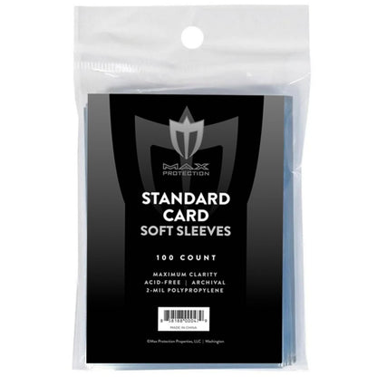 Max Protection Regular Trading Card Size Soft Sleeves - 100ct Pack (100 Sleeves)