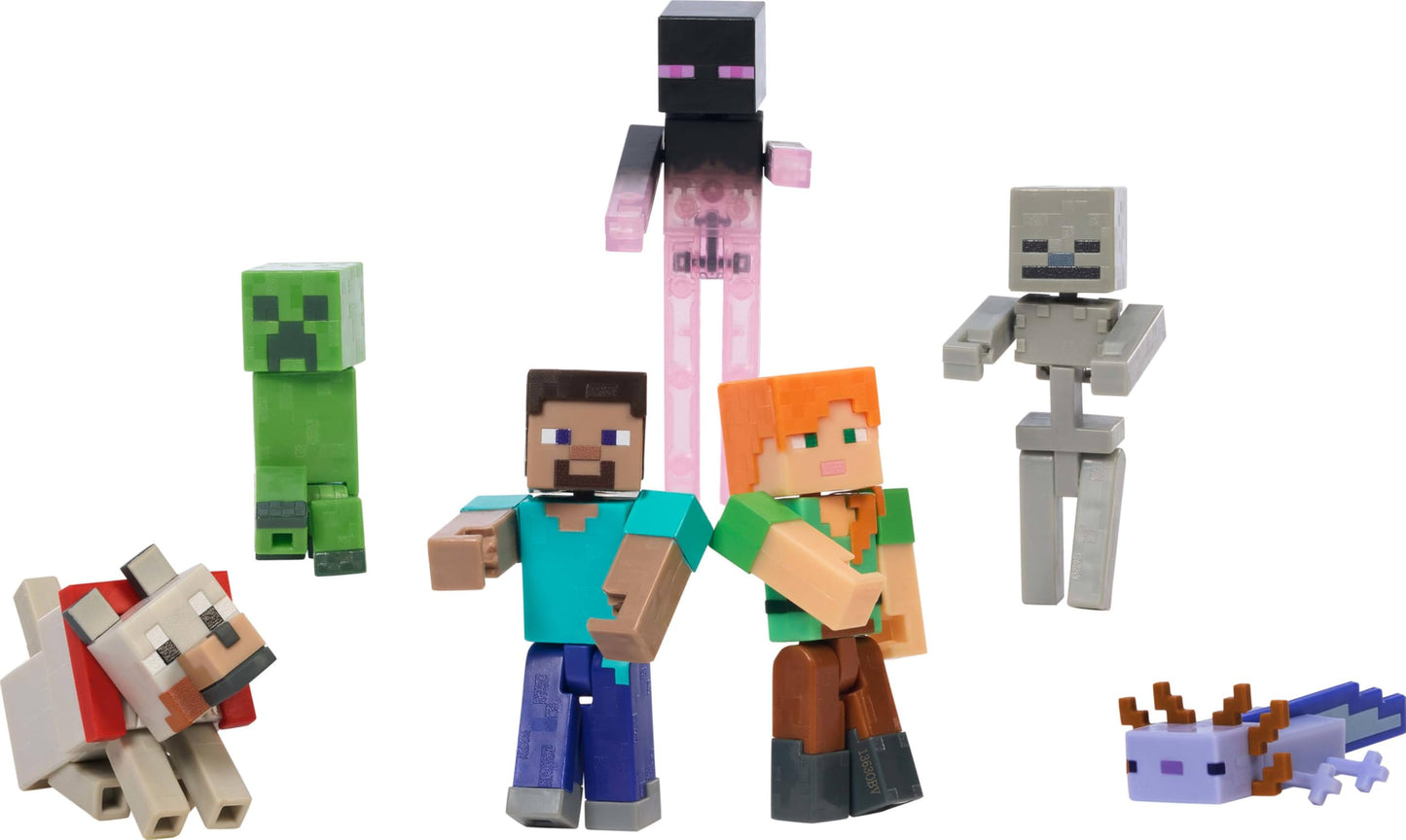 Minecraft Set of 7 Action Figures, World Builder Pack, Starter Collection of Characters in 3.25-inch Scale, Includes Steve, Ari, Enderman & More