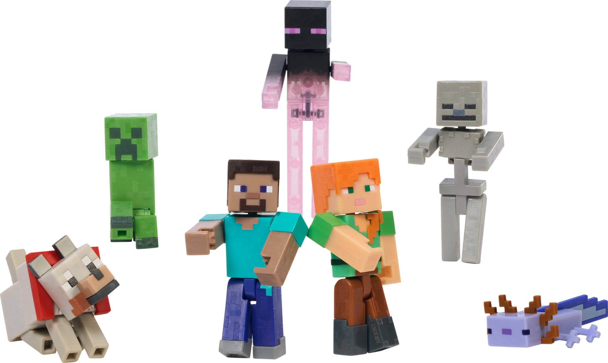 Minecraft Set of 7 Action Figures, World Builder Pack, Starter Collection of Characters in 3.25-inch Scale, Includes Steve, Ari, Enderman & More