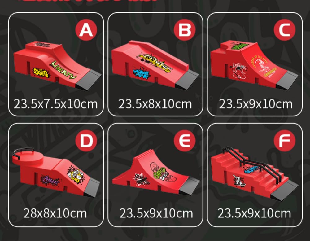 Fingerboard Skate Park Kit,Skateboard Finger Toys with 13 Pieces of Skateboards, Ramps, Skates, Scooters, Bikes and Caster Boards, Funny Mini Finger