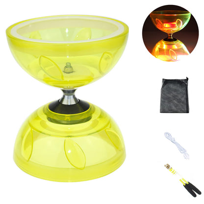 Diabolo Chinese Yoyo Set ,Triple Bearing Diabolo Chinese Yo-yos Juggling Toys with Colorful LED Diabolo with Diablo Sticks, Diabolo String&Net Bag