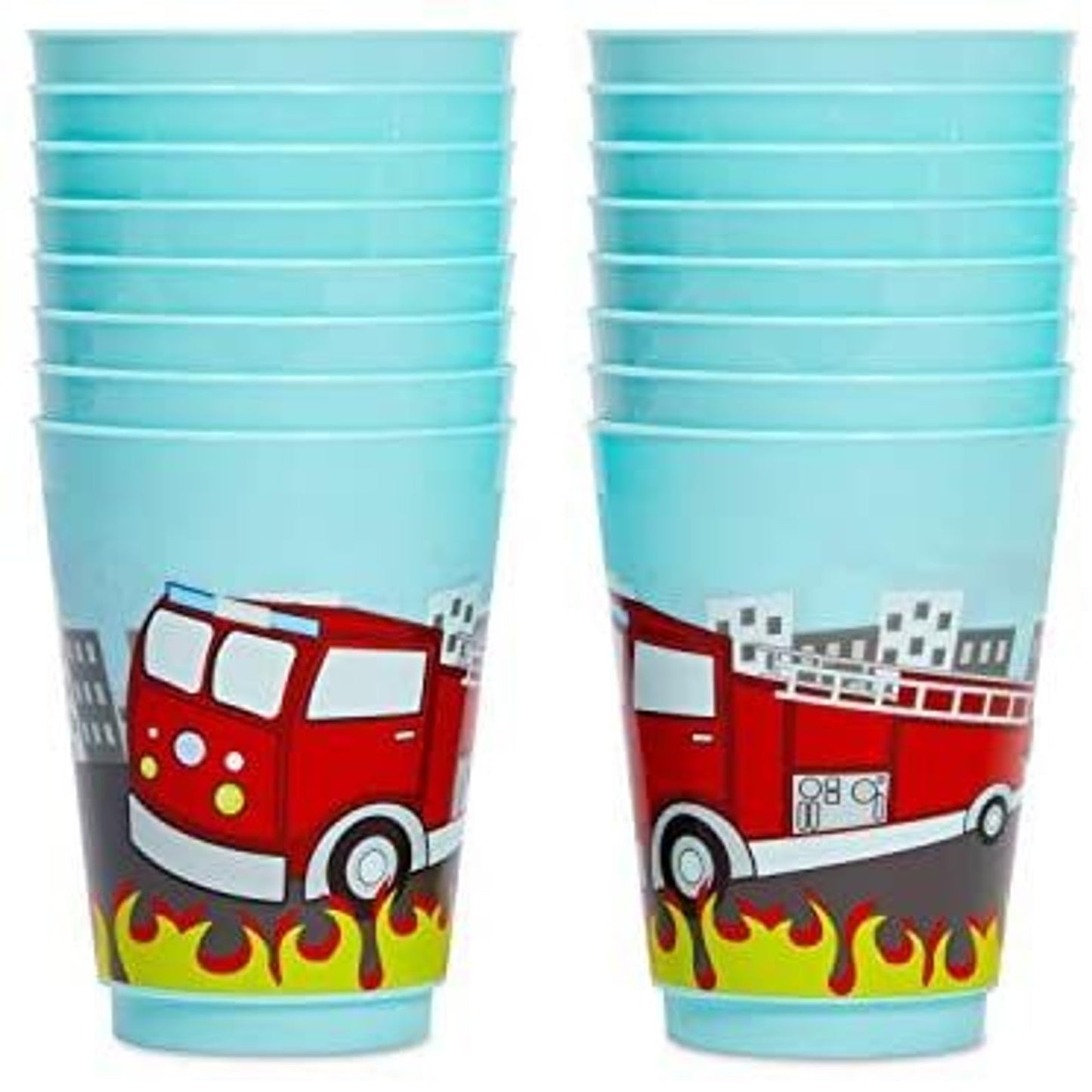 BLUE PANDA Plastic Fire Truck Cups for Kids - 16 Oz, Blue, Pack of 16 - Party Favor Cups for Fire Truck Theme, Reusable & Recyclable