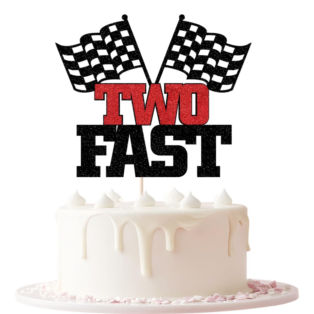 Keoysek Two Fast Cake Topper Glitter Race Car Theme 2nd Birthday Party