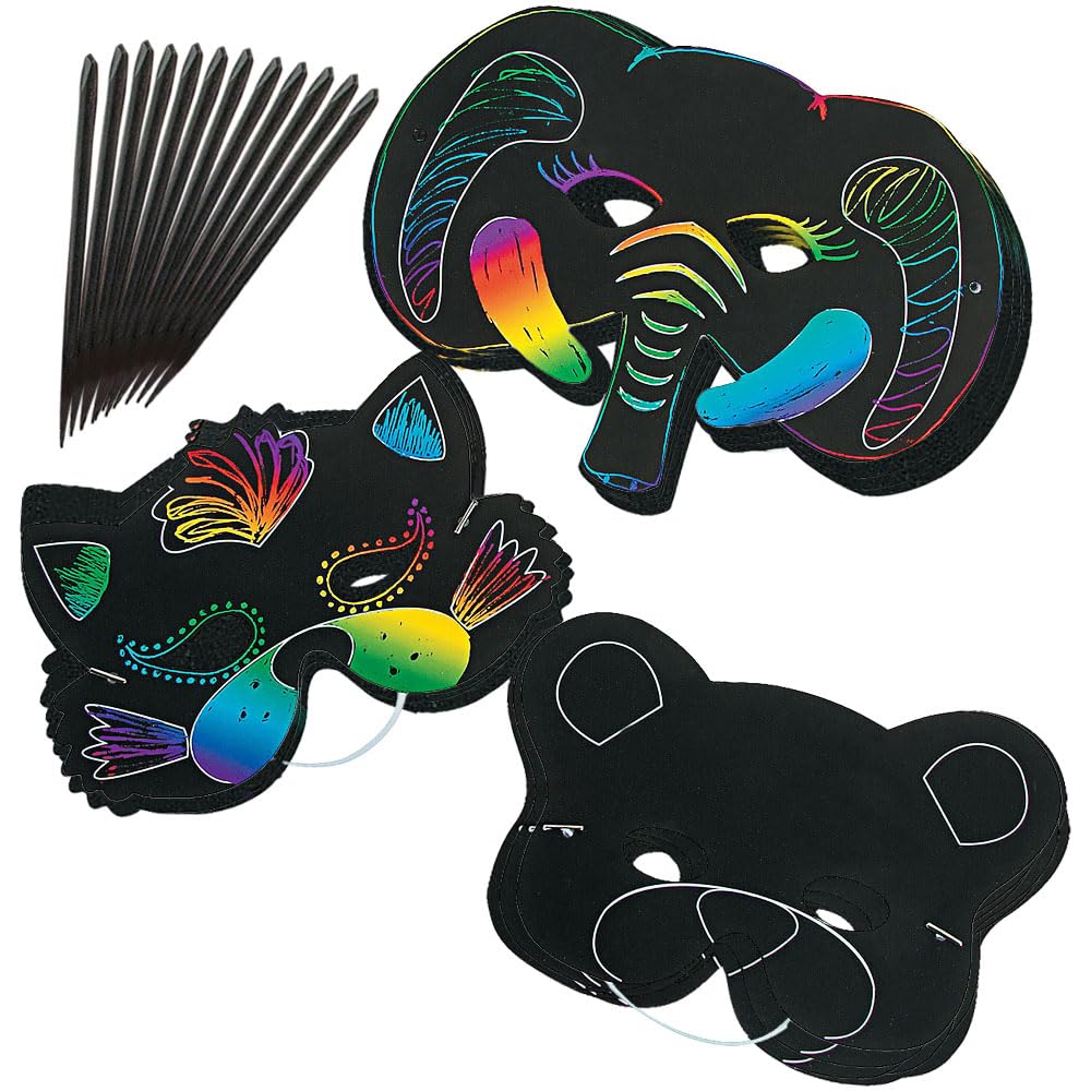 Fun Express Magic Scratch Paper Animal Masks - Scratch Art - Crafts for Kids and Fun Home Activities - VBS Vacation Bible School Supplies/Decor