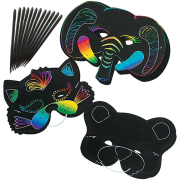 Fun Express Magic Scratch Paper Animal Masks - Scratch Art - Crafts for Kids and Fun Home Activities - VBS Vacation Bible School Supplies/Decor