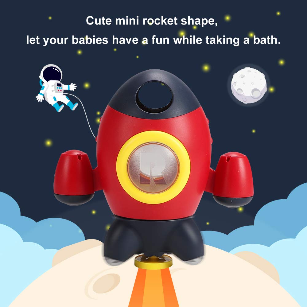 Elovien Bath Toys, Space Rocket Bath Toys for Toddlers 1-3, Spray Water Baby Bathroom Toys with Rotating Fountain, Shower Bathtub Toys for Toddlers