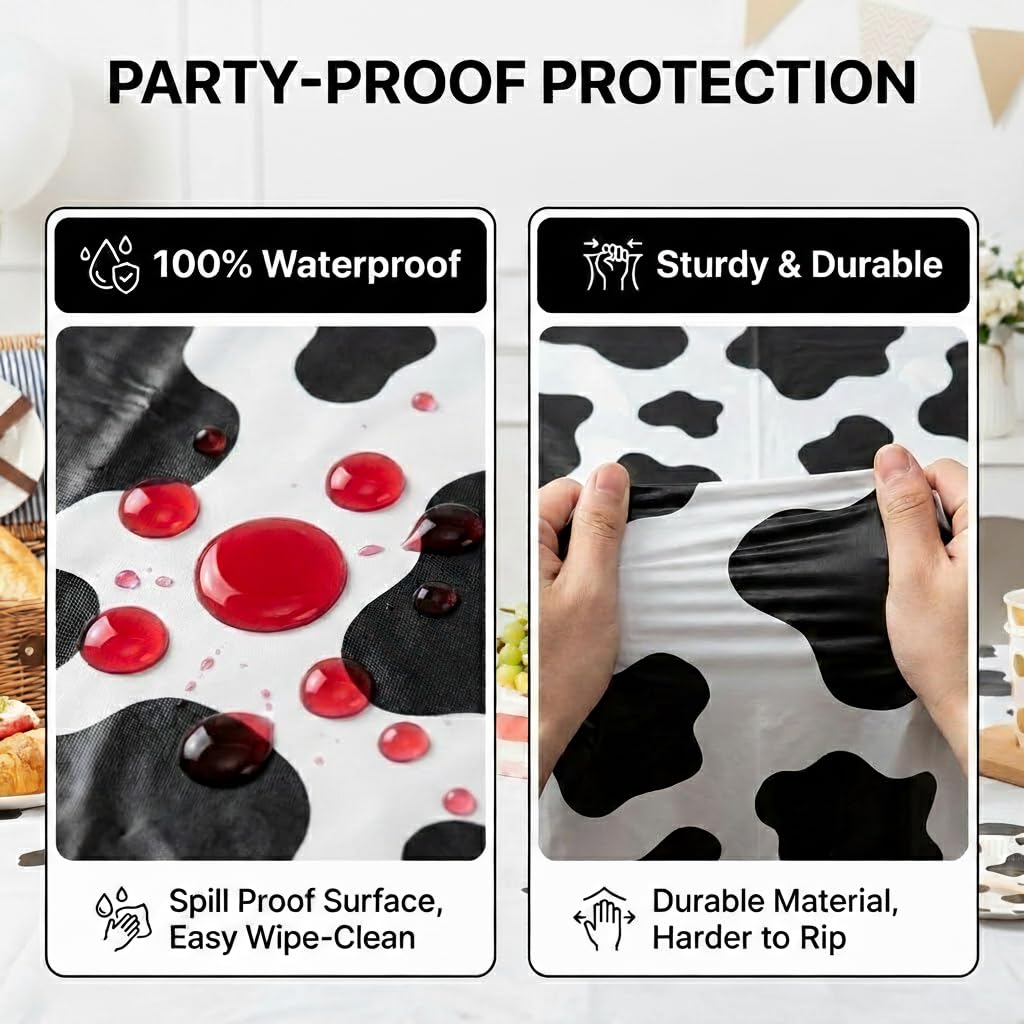 Bedwina Cow Print Tablecloth (Pack of 6) 54 X 72 Inch Tablecloths for Cow Themed Party Decorations, and Birthday Party Decorations, Picnic Table