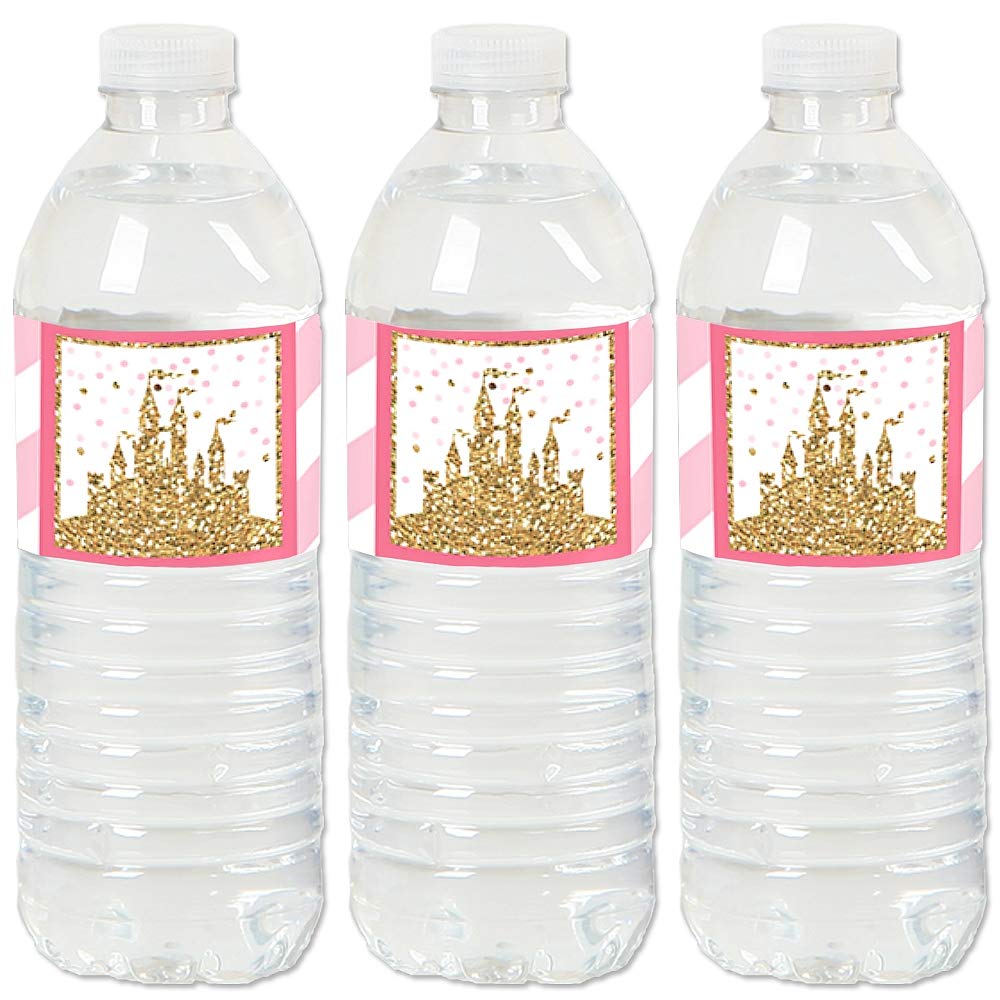 Big Dot of Happiness Little Princess Crown - Pink and Gold Princess Baby Shower, Birthday Party Water Bottle Sticker Labels - Set of 20