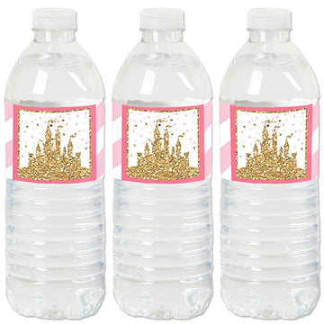 Big Dot of Happiness Little Princess Crown - Pink and Gold Princess Baby Shower, Birthday Party Water Bottle Sticker Labels - Set of 20