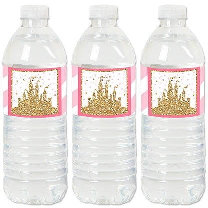 Big Dot of Happiness Little Princess Crown - Pink and Gold Princess Baby Shower, Birthday Party Water Bottle Sticker Labels - Set of 20