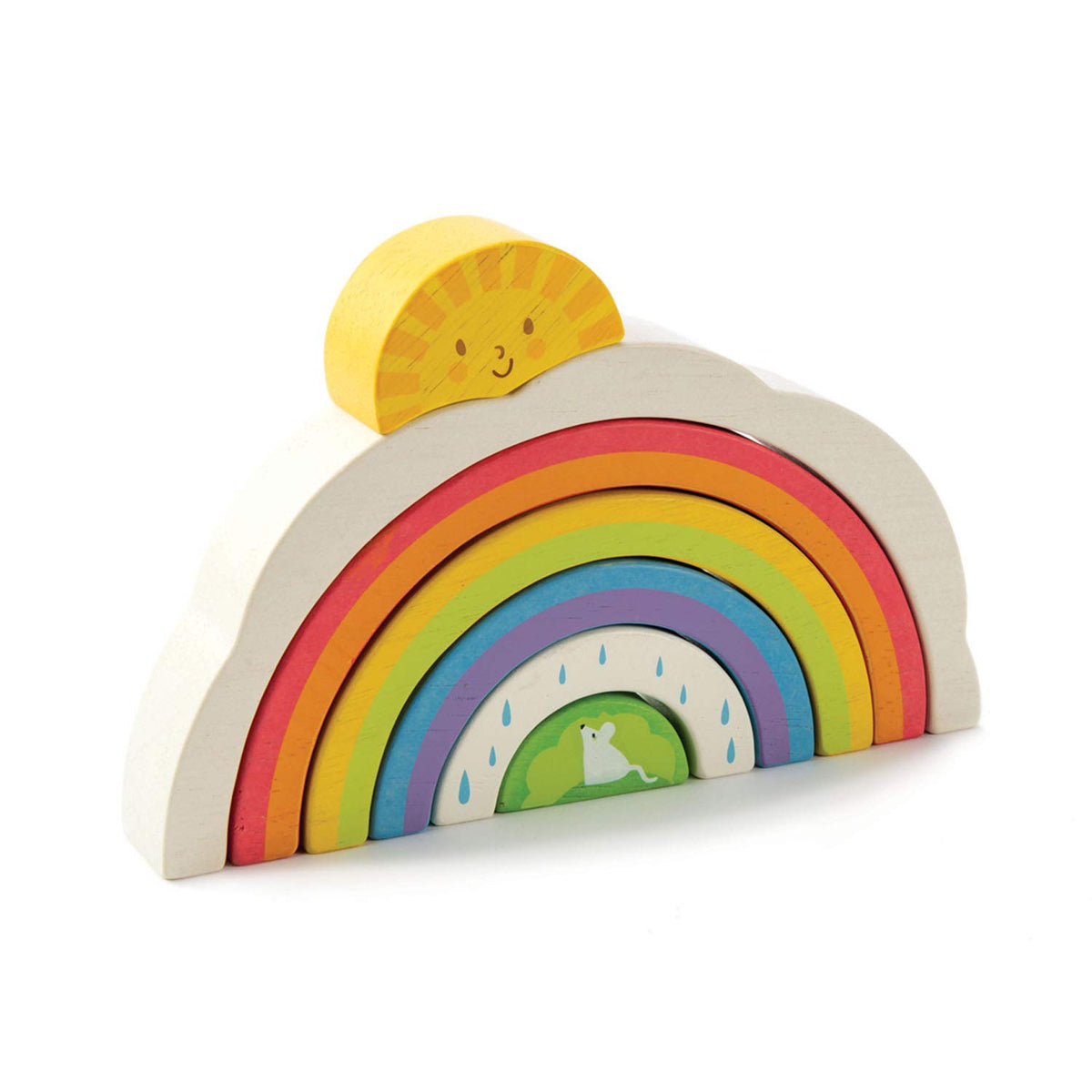 Tender Leaf Toys - Rainbow Tunnel - 7 Pcs Beautiful Wooden Rainbow Stacker - Colorful Rainbow Stacking Toy - Size and Color Recognition - Cognitive