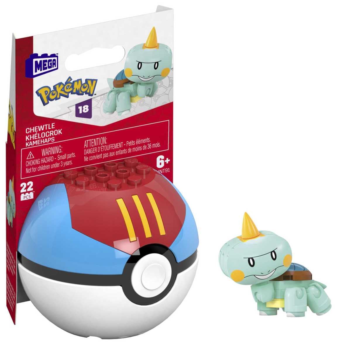 MEGA Pokémon Chewtle Collectible Pokeball Building Toy for Kids Ages 6 and Up