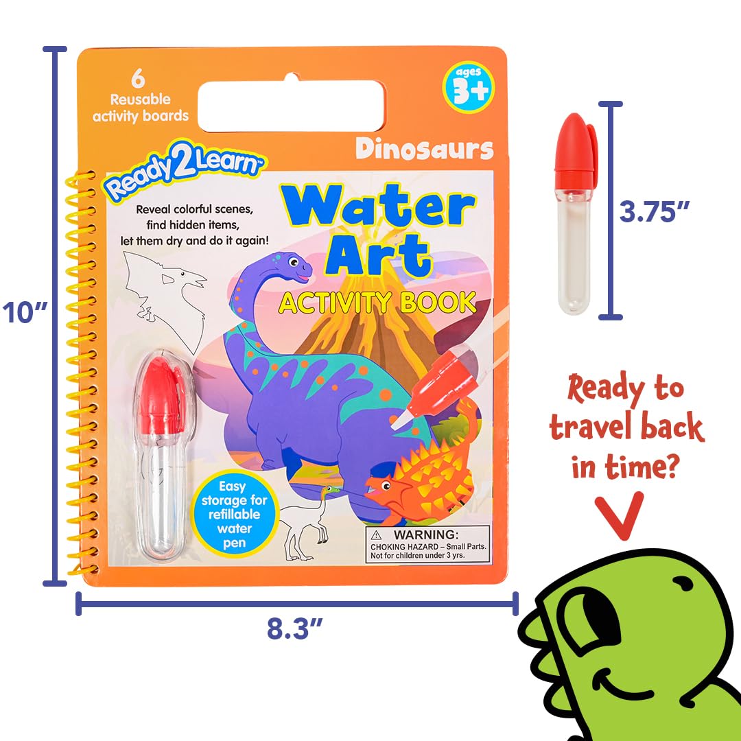 READY 2 LEARN Water Art Activity Book | Dinosaurs | 6 Scenes | Mess-Free | Reusable Water Coloring Book | Learn Fun Dino Facts | Toddler Travel