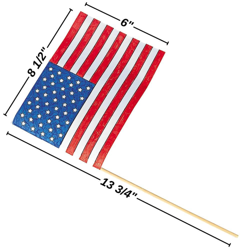 Small Paper Color Your Own American Flags - 8 1/2" x 6" on 13 3/4" - 12 Pc.