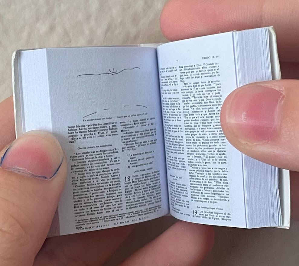 Miniature Spanish Bible, Dollhouse Decorative Book, 1.5 Inches High, Readable Mini La Biblia