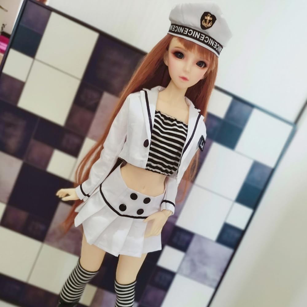 niannyyhouse 1/3 1/4 1/6 BJD Dolls Clothes White Hat Coat Skirt Striped Vest Socks Navy Suit Ball Jointed Dolls Accessories Dress Up Gift (1/4BJD)