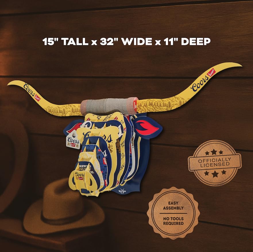 BEER DEER Coors Banquet Longhorn Head 3D Cardboard Mount Wall - Man Cave Decor - Crafted for Garages, Bars, Country Rooms & Beer Lovers - Easy