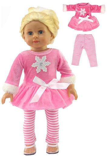 American Fashion World Pink Christmas Snowflake Pants Set for 18-Inch Dolls | Premium Quality & Trendy Design | Dolls Clothes for Popular Brands
