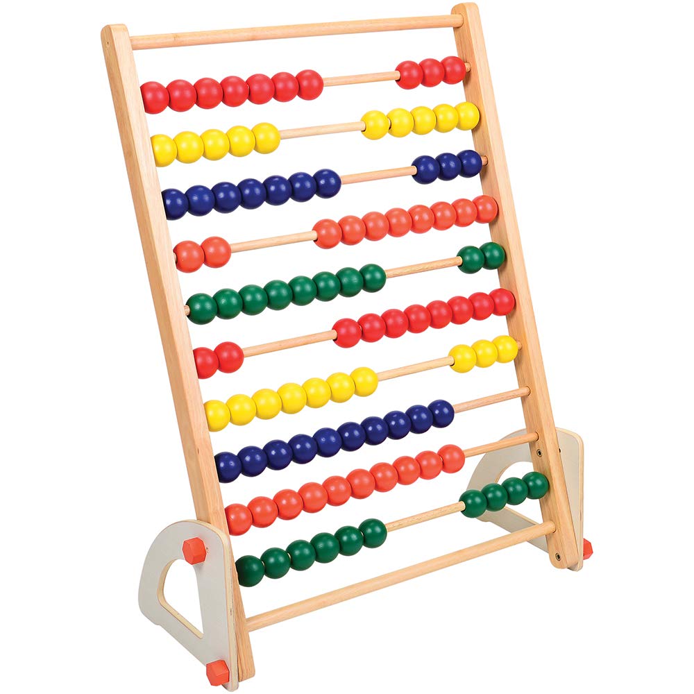 Constructive Playthings Giant Standing Wooden Abacus for Kids, Oversized Wood Counting Frame with 100 Bright Beads, Ages 12 Months+