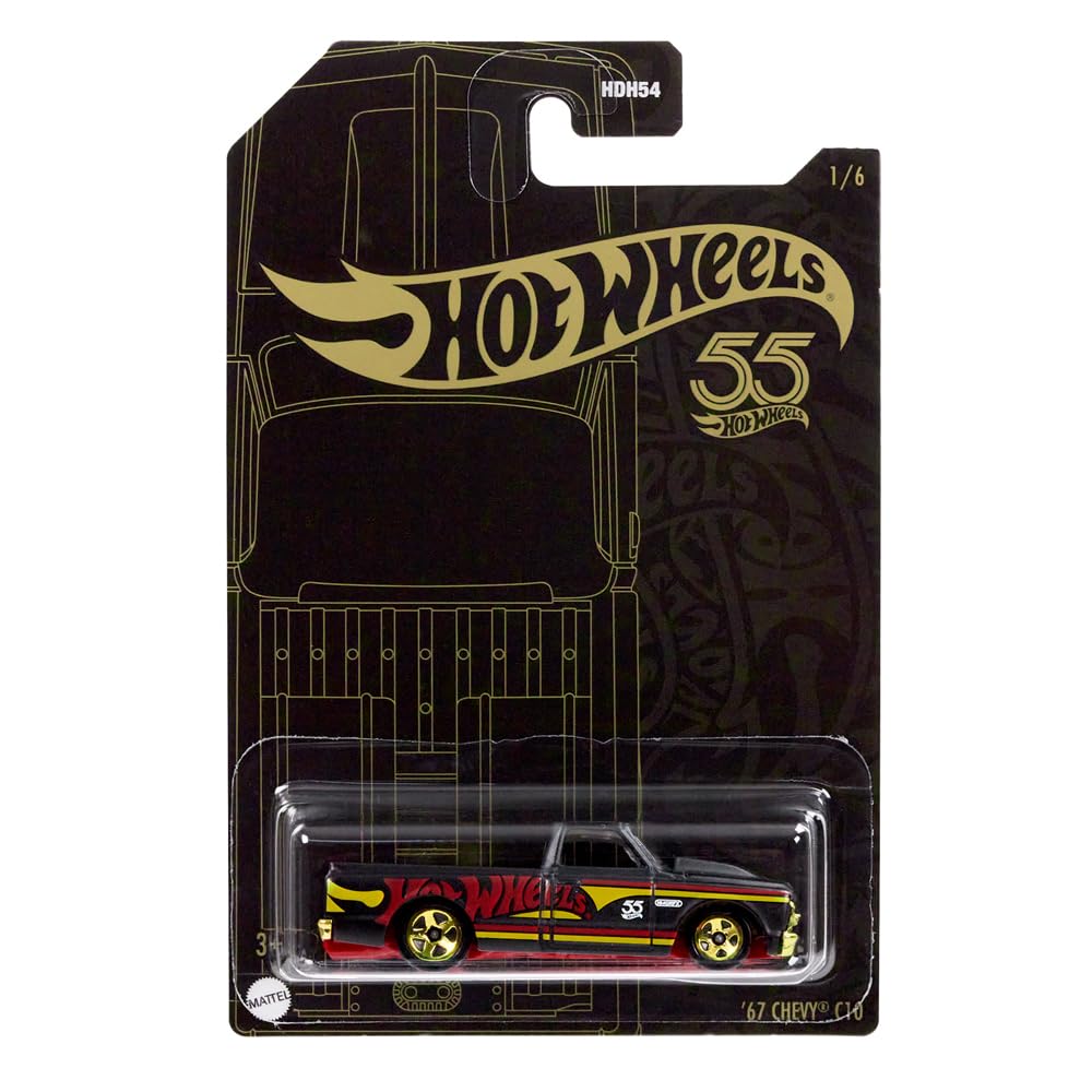 Hot Wheels Die-Cast Collectible Vehicle - 55th Anniversary Black and Gold Edition ~ Inspired by '67 Chevy C10 Pickup ~ 1/6