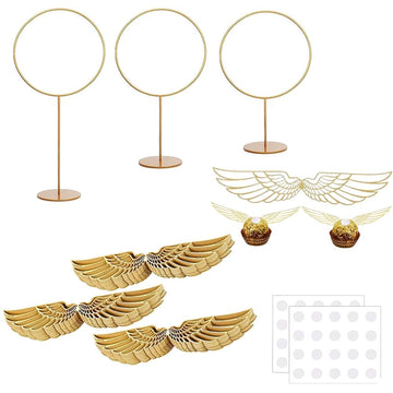 Qhinaster 103 Pcs Wizard Party Chocolate Decoration include 50Pcs Wings Wafer Cupcake Toppers 3 PCS Gold Goal Posts and 50Pcs Glue Point for Them