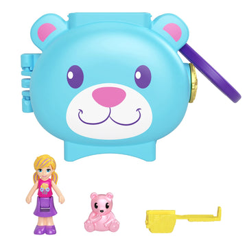 Polly Pocket Mattel Pet Connects HHW30 Micro Playset Blue Bear + Animal + Accessory