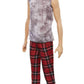 Barbie Ken Fashionistas Doll #176 with Sculpted Brunette Ombre-Tipped Hair Wearing a Sleeveless Tie-dye Shirt, Red Plaid Pants & Black Boots, Toy for