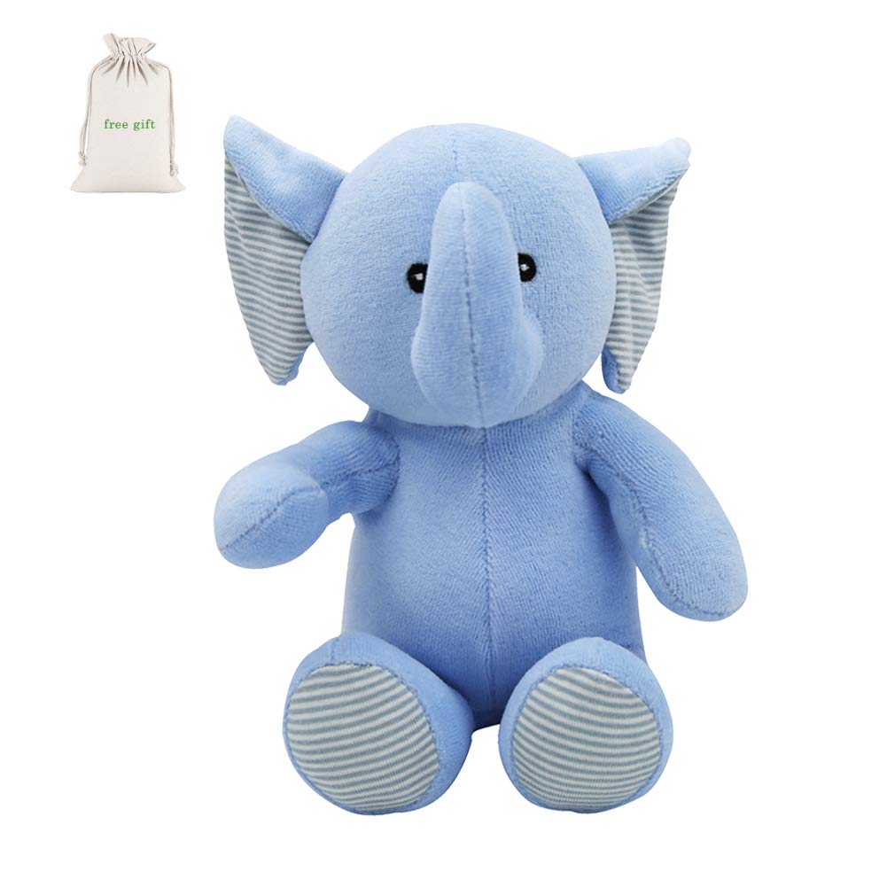 Organic Cotton Elephant Stuffed Animals Soft Plush Toy for Baby Girls Boys,7.9" Soft Small Stuffed Elephant Huggable Gifts for Birthday (Blue)
