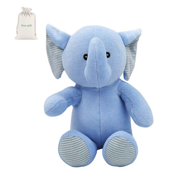 Organic Cotton Elephant Stuffed Animals Soft Plush Toy for Baby Girls Boys,7.9" Soft Small Stuffed Elephant Huggable Gifts for Birthday (Blue)