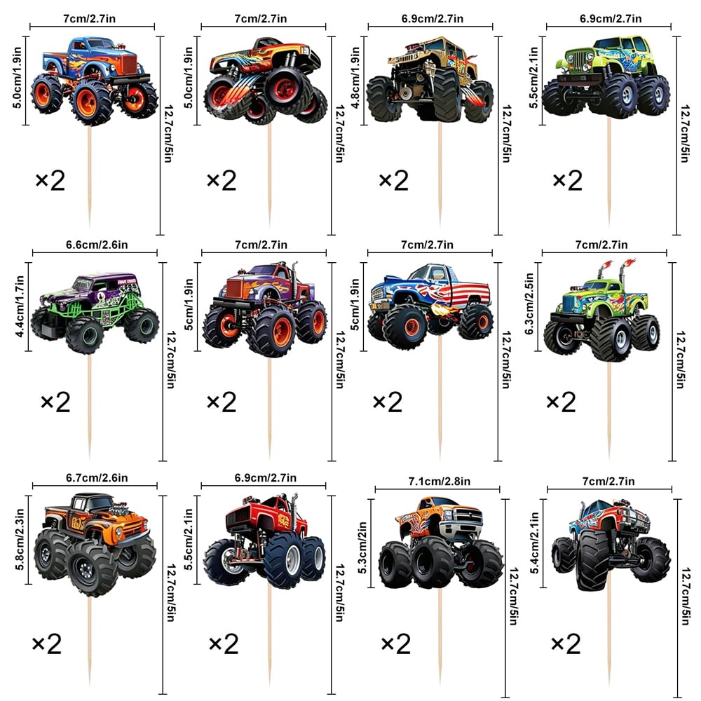 Monster Truck Cupcake Toppers Truck Car Theme Birthday Party Decorations