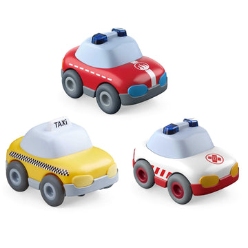 HABA Cars Service Vehicle Bundle - Set of 3 Cars (Fire Car, Ambulance & Taxi) for Ages 2+