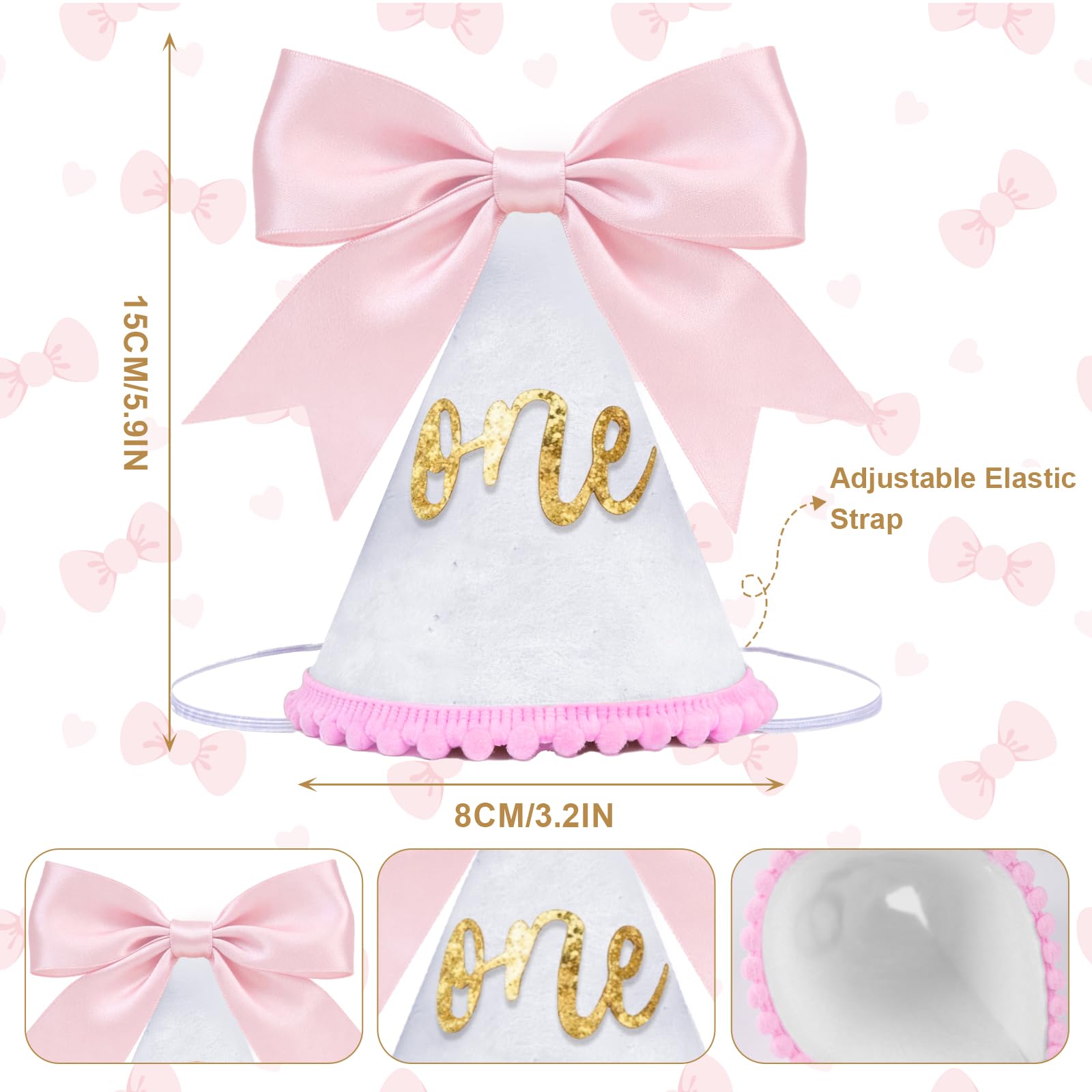 Bow 1st Birthday Hat for Girls - First Birthday Hat for Party Decorations