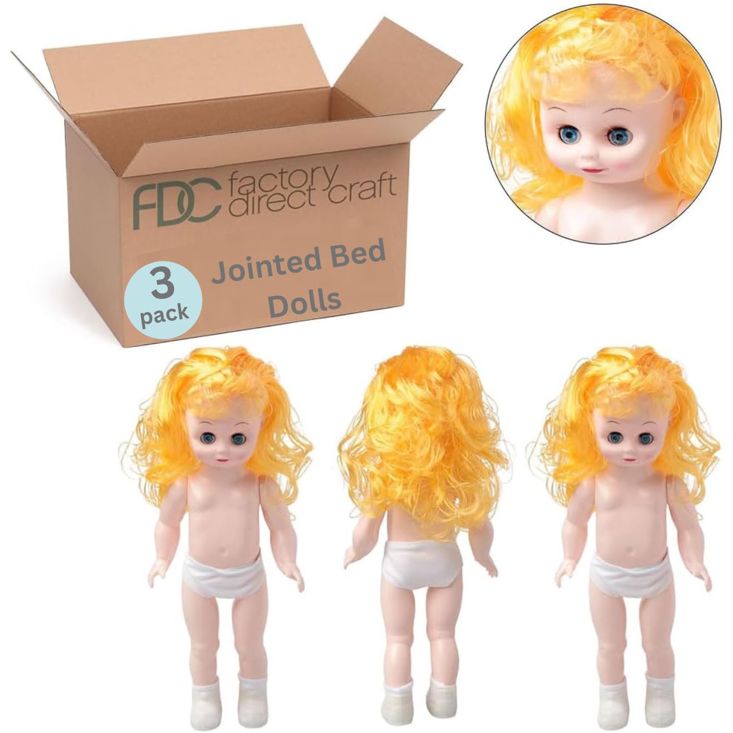 3 Golden Blonde Full?Body Dolls - Plastic Craft Doll Models, 13-1/2"