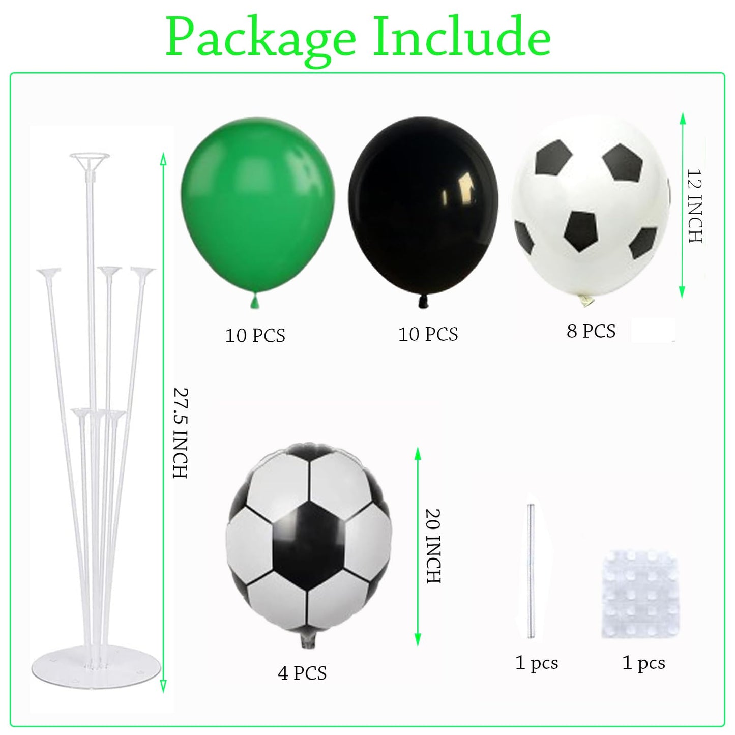 4 Sets Soccer Party Balloons Stand Kit, Soccer Party Balloon Centerpiece for Tables with 4pcs Soccer Foil Balloons,28pcs Black Green Soccer Balloon