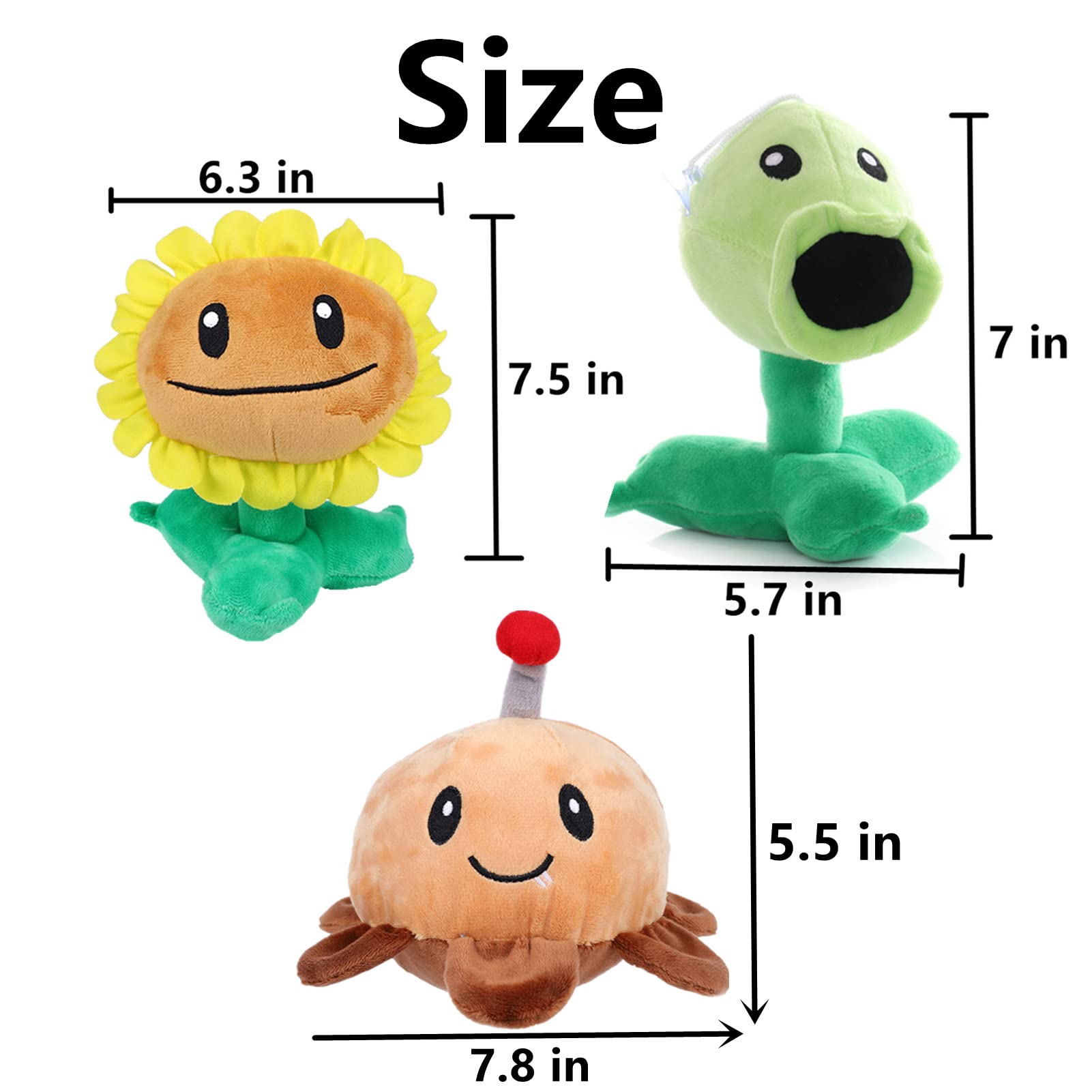 JHESAO 6 PCS Plants and Zombies Plush Sunflower Zombies Plushies Toy Pea Duck Zombie, Potato Mine 1 2 Stuffed Soft Doll Sport Zombie Doll New