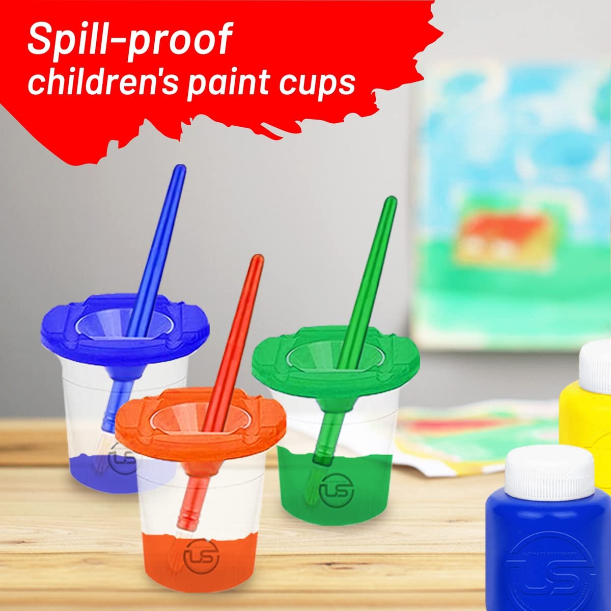 The Mega Deals Kids Painting Set - Washable Non-Toxic Finger Paints (10 Colors of 2 oz) with 10 Paint Cups & 10 Brushes Mess-Free Toddler Art Supplies