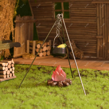 iLAND Dollhouse Accessories Figures Garden Miniatures of Camping Decor 1/12 Scale Accessories Camping Cake Topper Fake Campfire for Action Figure