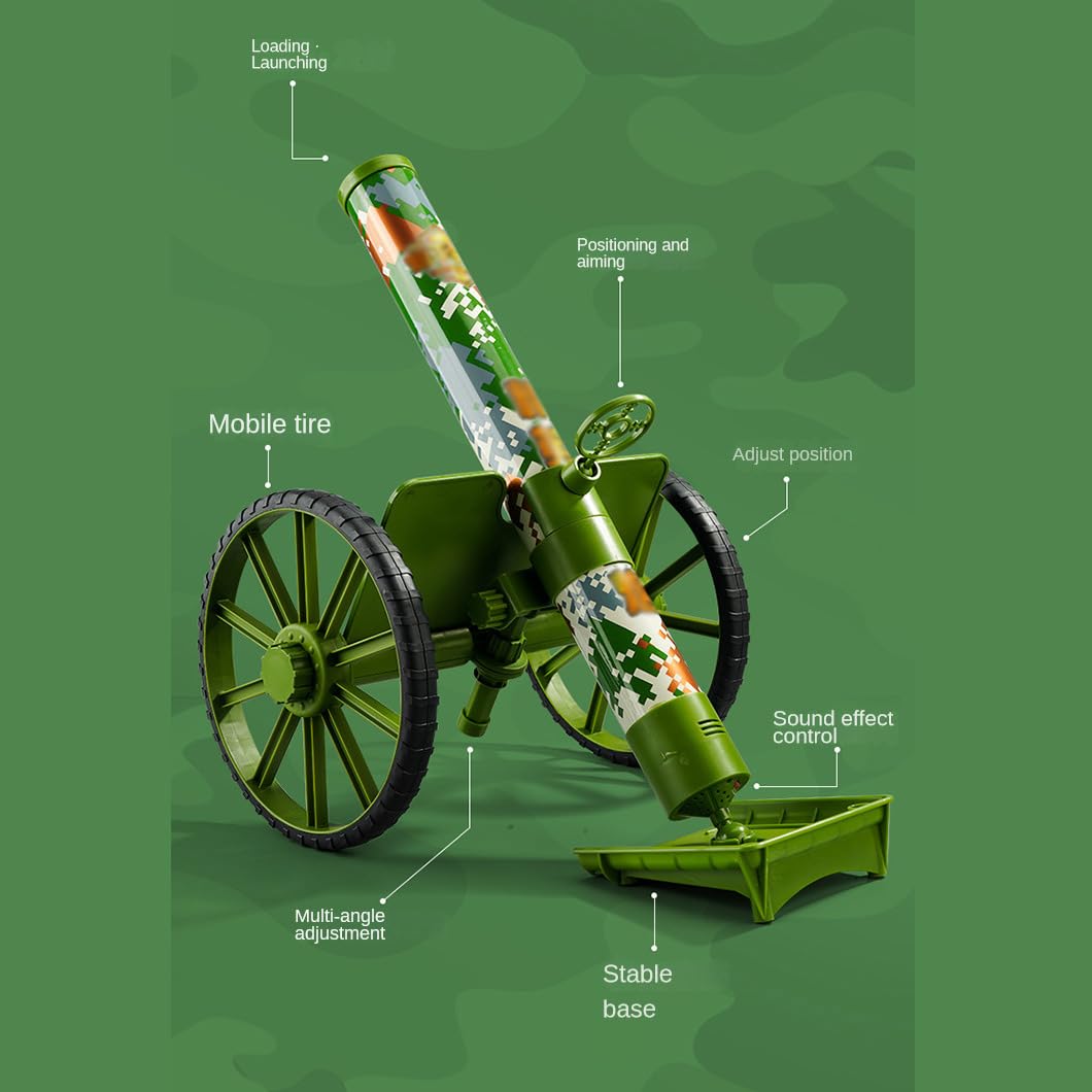 ZZPXMY Mortar Launcher Playset, Push Tyre Mortar Launcher, Soft Foam Rocket Children's Playset with 5 Safety Foam Shells for Boys and Girls (Green)