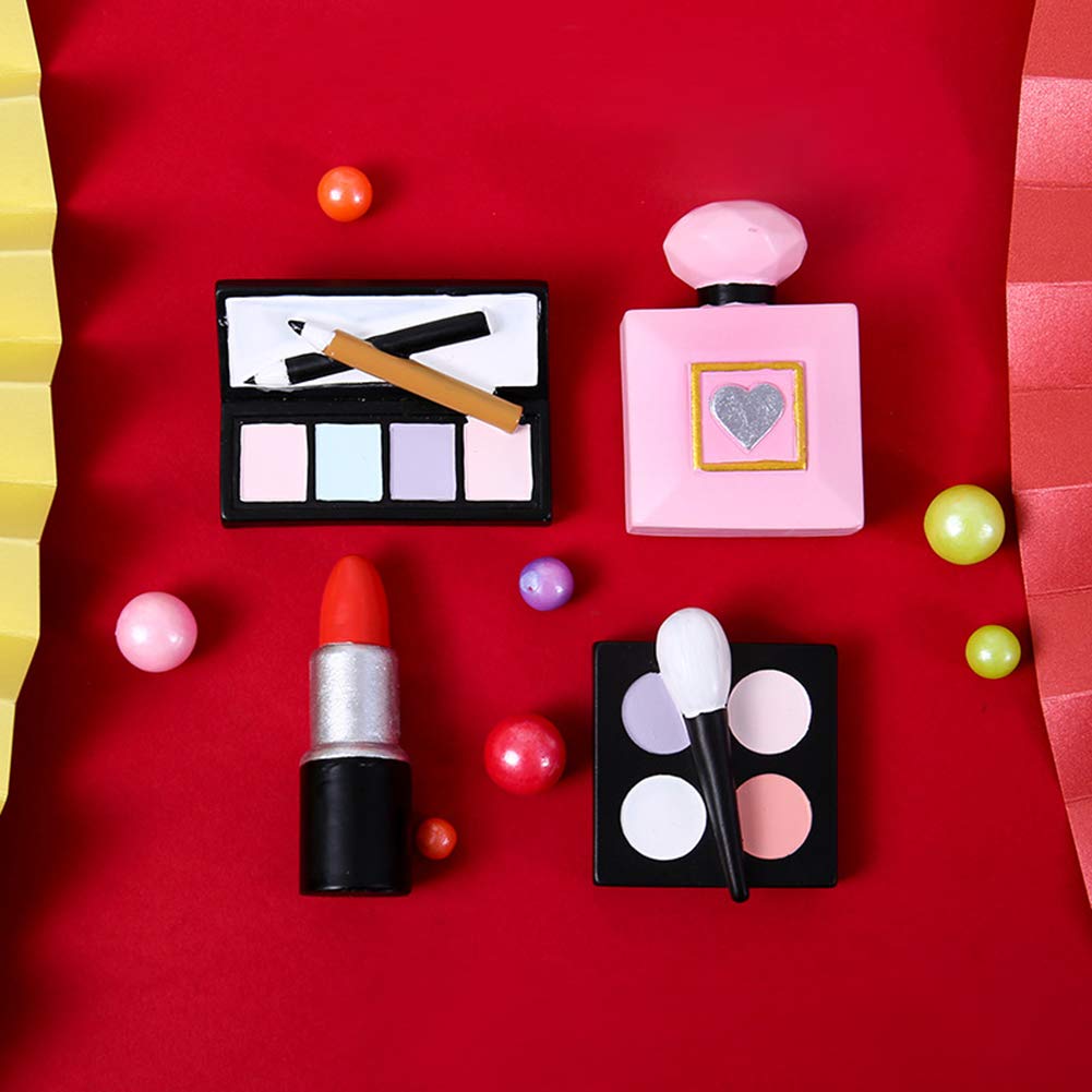 MEMOVAN Makeup Cake Topper 4 Pack, Resin Cosmetics Lipstick Perfume Bottle Eye Shadow Blush Make up Cake Decorations for Bridal Shower Bachelorette