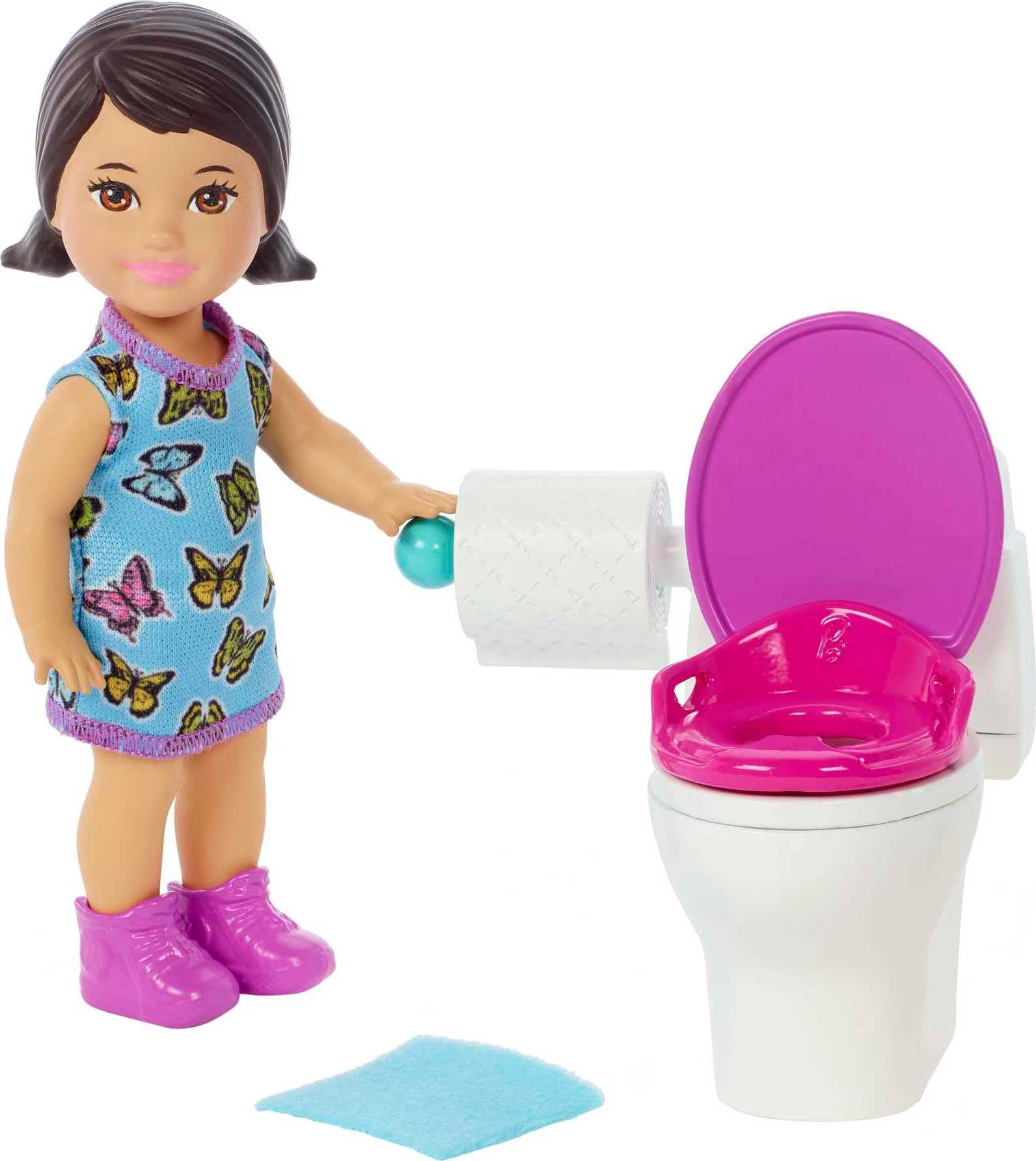 Barbie Skipper Babysitters, Inc. Playset with Brunette Doll in Butterfly Dress, Potty & Bathroom-Themed Accessories