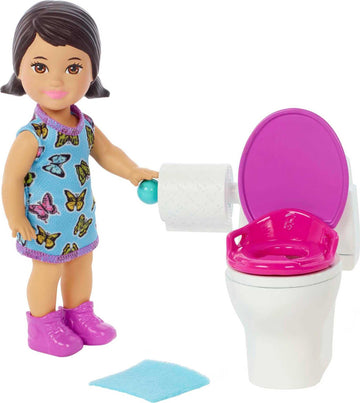 Barbie Skipper Babysitters, Inc. Playset with Brunette Doll in Butterfly Dress, Potty & Bathroom-Themed Accessories