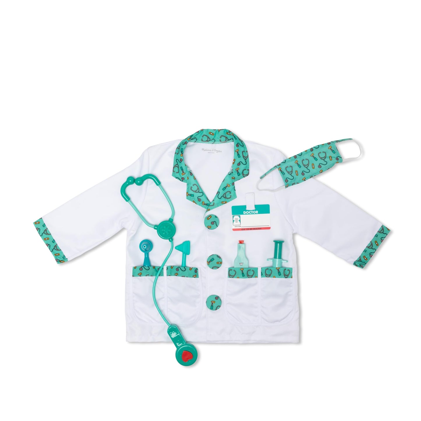 Melissa & Doug Doctor Costume, Pretend Play Dress Up Set (8-Pc) Stethoscope, Coat & Accessories, Role Play Toys for Kids 3+