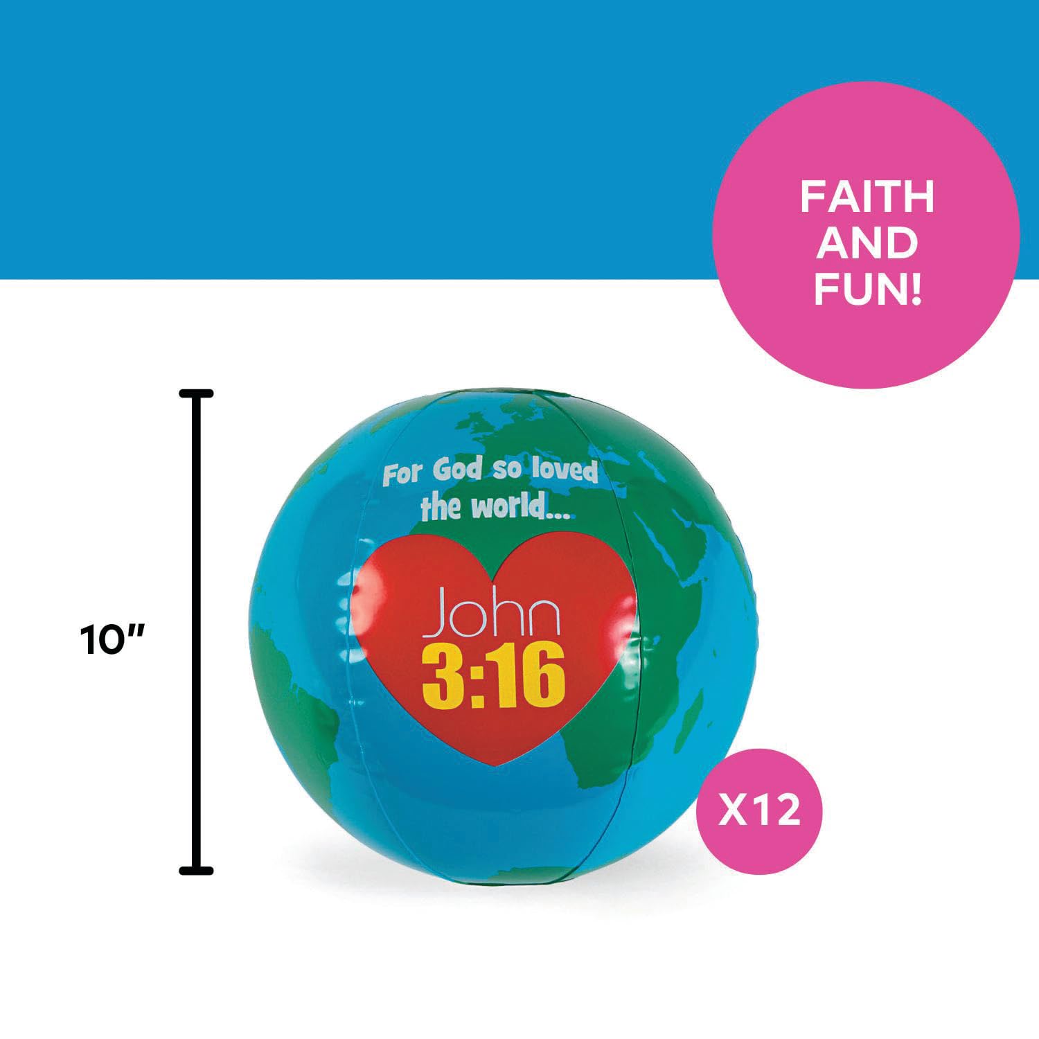 Fun Express Inflatable God Loves The World Globes, 12 Pack, 10 Inch