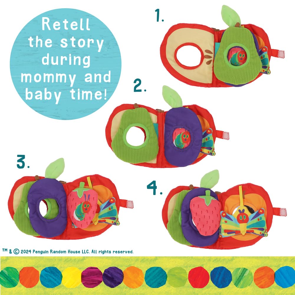 Eric Carle Very Hungry Caterpillar Activity Apple and Plush - Crinkle Texture Inside and Attached Leaf Teether - Hanging Loop for On The Go Fun