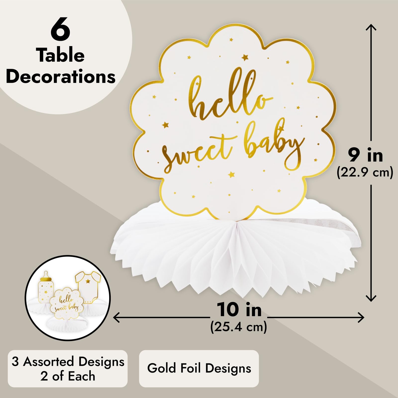Sparkle and Bash Baby Shower Decorations & Centerpieces - 12-Piece White & Gold Honeycomb Paper Set - Gender Neutral Table Toppers & Table Top Decor