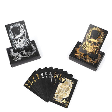 Ivymei 2 Pack Black Silver Skull Playing Cards Waterproof Poker Cards Plastic Gold Foil Poker,PVC High Flexible (Black)